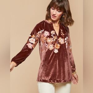 Spartina Genevieve Embroidered Velvet Top Lucas Theatre Embroidery Size Large